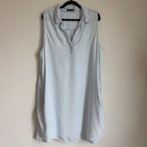 Womens 3X Light Denim Chambray Look Tencel Sleeveless Dress Farm Core Western